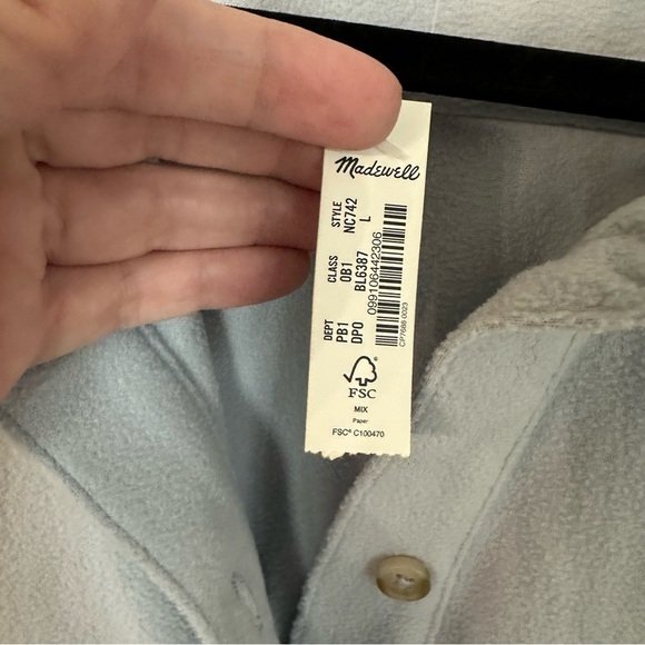 Madewell MWL Women’s Fleecelayer Shirt-Jacket in Dusty Pool Light Blue Sz L GUC - Picture 4 of 8